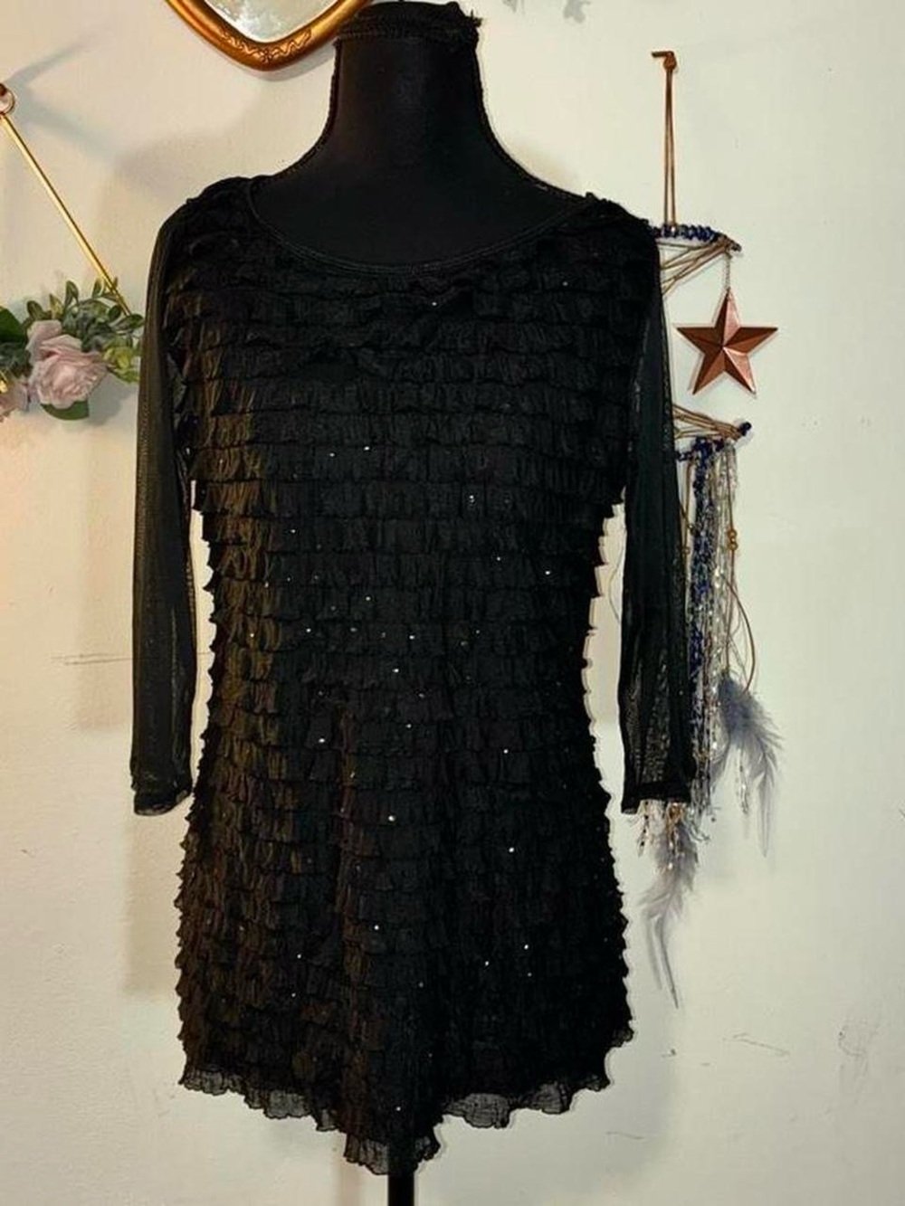 ✨ Glamorous Black Sequin Ruffle Top/Mini Dress by Cocomo ✨